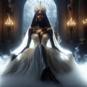 Regal Black Woman in Celestial Throne Room | Ethereal Beauty