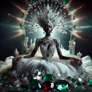 Radiant Black Woman Surrounded by Emeralds and Rubies
