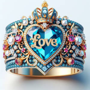 Opulent Blueish Diamond Bracelet with 'LOVE' Heart Emblem