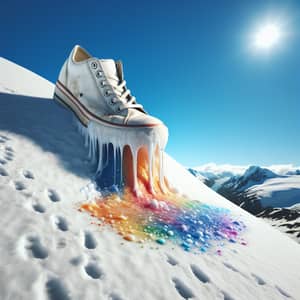 Melting Shoe Art on Snow-Capped Alaska Peak | Intriguing Scene