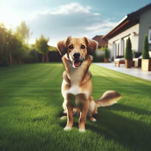 Healthy Mix Breed Dog in Lush Green Backyard