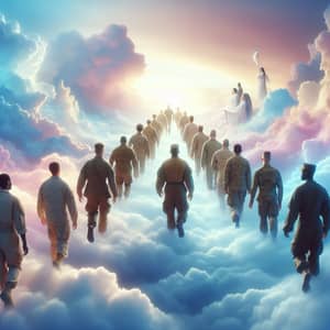 Divine Scene: Soldiers Ascending into the Radiant Sky