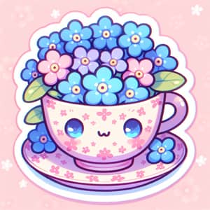 Charming Teacup and Saucer Sticker Logo | Pastel Kawaii Art