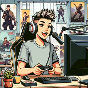 Popular Livestreamer with Stylish Hair and Gaming Setup