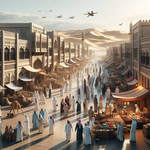 Vibrant Saudi Arabian Cultural Scene | Diverse Pedestrians, Traditional Vendors
