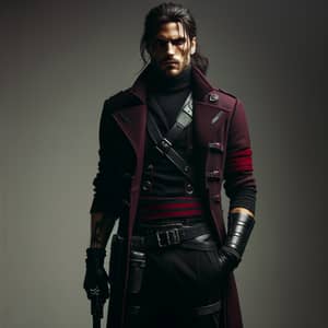Mysterious Caucasian Man in Burgundy Coat | Black Revolver