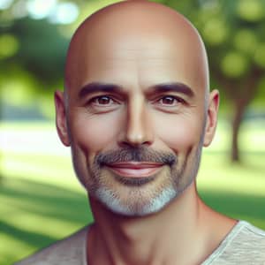 Charming 45-Year-Old Bald Man with Dimples | Outdoor Portrait