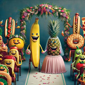 Surreal Fruit Wedding under Floral Arch with Food Audience
