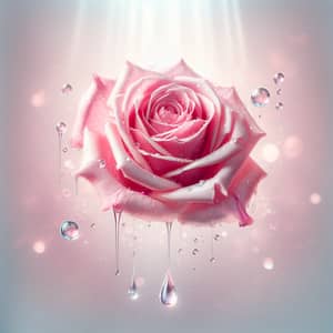 Ethereal Pink Rose Shedding Tears | Poignant Floral Scene
