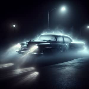 Ethereal Specter of a 1950s Ghost Car in Night Scene