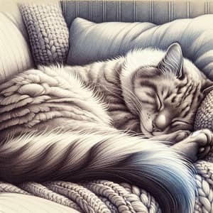 Tranquil Cat | Peaceful Slumber Curled Up Comfortably