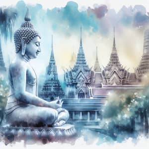 Serene Buddha Watercolor Art | Peaceful Temple Scene