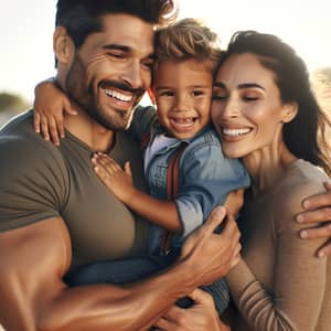 Lovely Family Embrace: Muscular Man, Curvy Woman, and Child