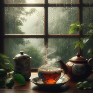 Tranquil Rainy Season Window View | Tea and Comfort