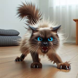 Angry Siamese Cat: Hostile Demeanor in Domestic Setting