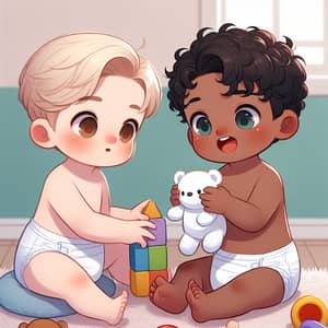 Adorable Boys in Diapers Playing Happily | Cute Kids Image