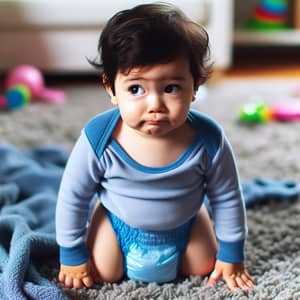 Wet Diaper Kid | Toddler in Blue Onesie Needs Diaper Change