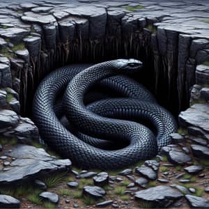 Sleek Black Snake Descending into Rock-hole