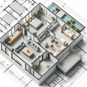 Architectural Floor Plan with 3 Bedrooms, 2 Bathrooms, Living Room & Kitchen
