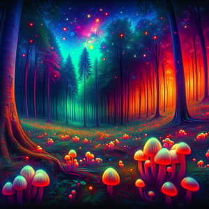 Surreal Dusk Forest: Mystical Colors & Glowing Mushrooms