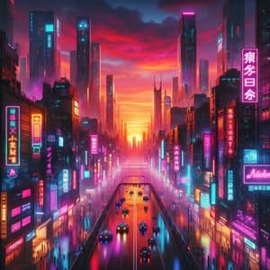 Technicolor Sunset Over Cyberpunk City | Futuristic Urban Landscape