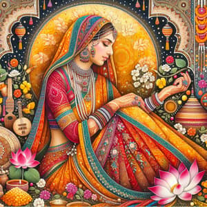Colorful Painting of Traditional Indian Woman | Indian Culture Art