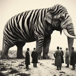 Colossal Tiger-Striped Elephant and Research Scientists