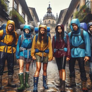 Dramatic Arrival of Six Hikers in Santiago de Compostela Amidst Rain