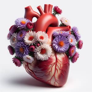 Intricately Adorned Human Heart with Asters - Symbol of Love and Patience