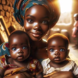 Young Nigerian Mother with Twin Infants: Cultural Diversity and Joy