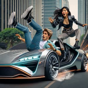 Stylish South Asian and Middle-Eastern Girls in Futuristic Car Scene