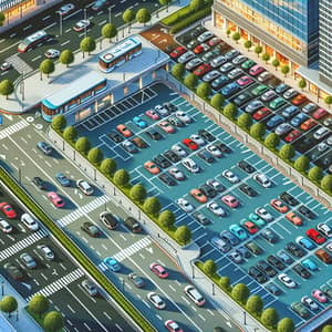 Urban Car Park with Diverse Vehicles | City Road Scene