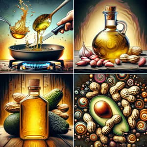 Fats and Oils: Five Distinct Images Demonstrating Viscosity and Golden Color