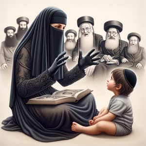 Photo-Realistic Image of Mother Engaging Child with Stories about Famous Rabbis