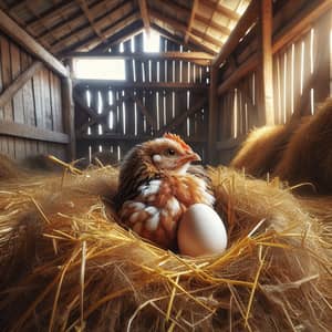 Rustic Barn Scene with Chicken and Egg - Country Charm Delight