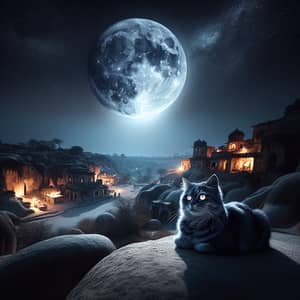 Enchanting Moonlit Serenity: Mystical Image of Feline under Twilight