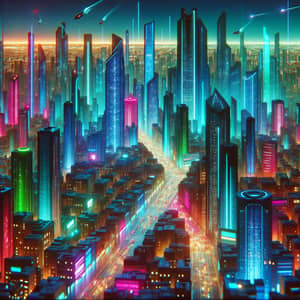 Futuristic Cityscape with Vibrant Neon Colors at Night
