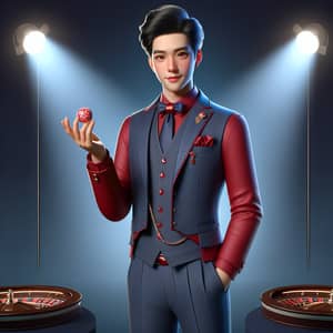 Asian Casino Dealer Animation Character | Full-Body Shot