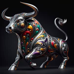 Majestic Steel Bull Sculpture | Elegant & Flamboyant Design