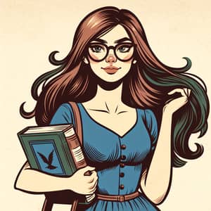University Student with Books in Vintage Animation Style