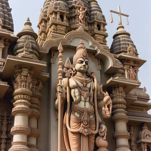 Indian Temple with Ayodhya Architectural Elements and Human Figure Statue