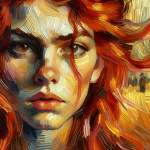 Vibrant Red-Haired Woman | Impressionist Painting Style