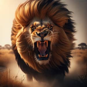 Majestic Male Lion Roaring in Savanna | Wildlife Photography