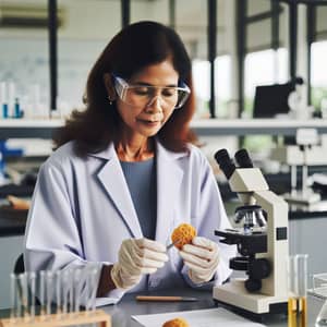 South Asian Woman Chemist in Lab Studying Food