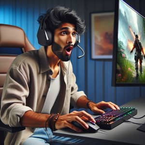 Young Man Streaming Video Games Live