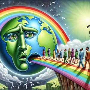 Earthly Diversity Illustration with Rainbow Bridge