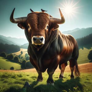 Powerful Bull in Lush Green Field | Majestic Bull Photography