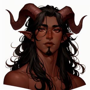 Young South Asian Male Tiefling with Medium-Length Horns and Flowing Hair