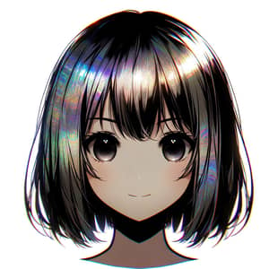 Anime-Style Girl with Black Bob Hairstyle and Iridescent Fringe