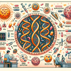 Genetics Educational Illustration: DNA Helix, Genes, Transcription